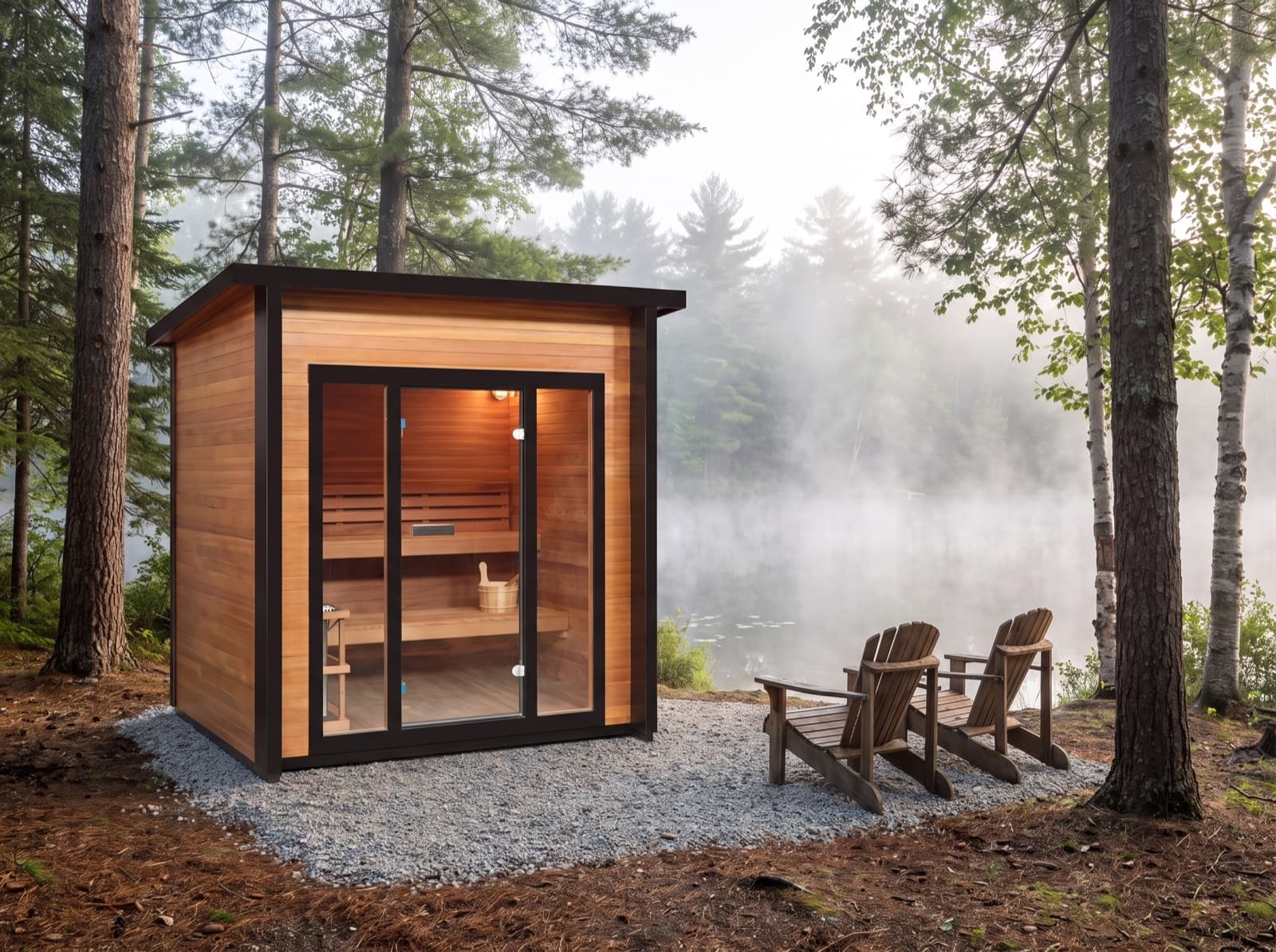 Cayman 4-Person Outdoor Traditional Sauna Double Bench with 6kW Harvia Heater